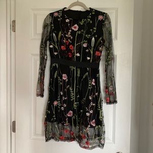 Sheer sleeve embroidered dress